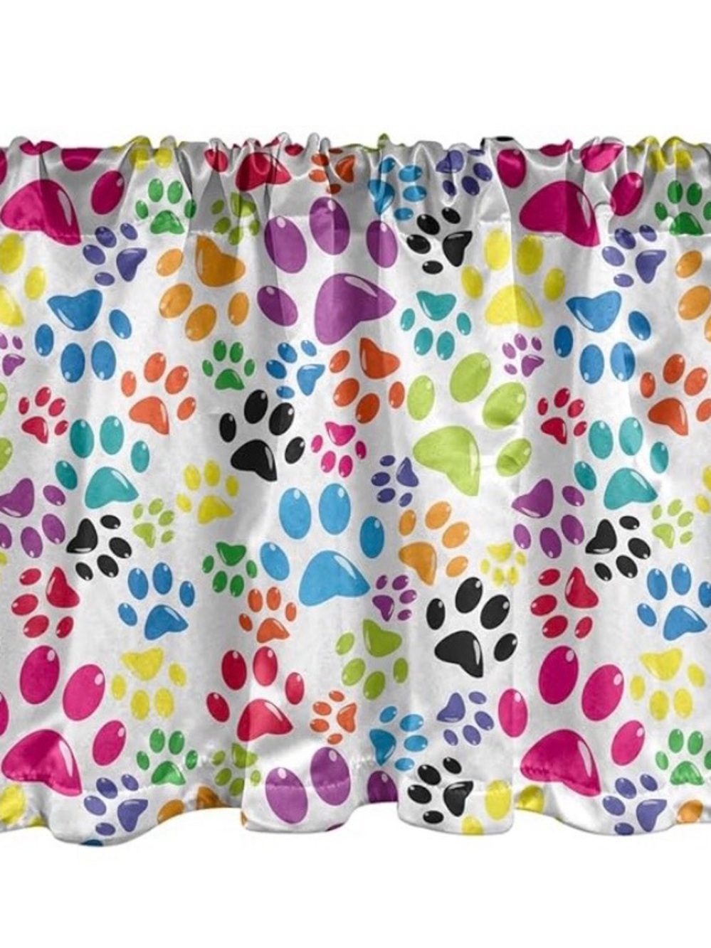 Colorful Paw Print Valance - White Background
